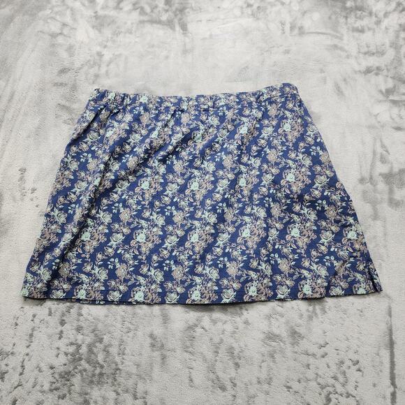Old Ranch Skirt Womens XXL Blue Floral Cotton Mini Pull On Pockets Casual Preppy - Picture 2 of 9